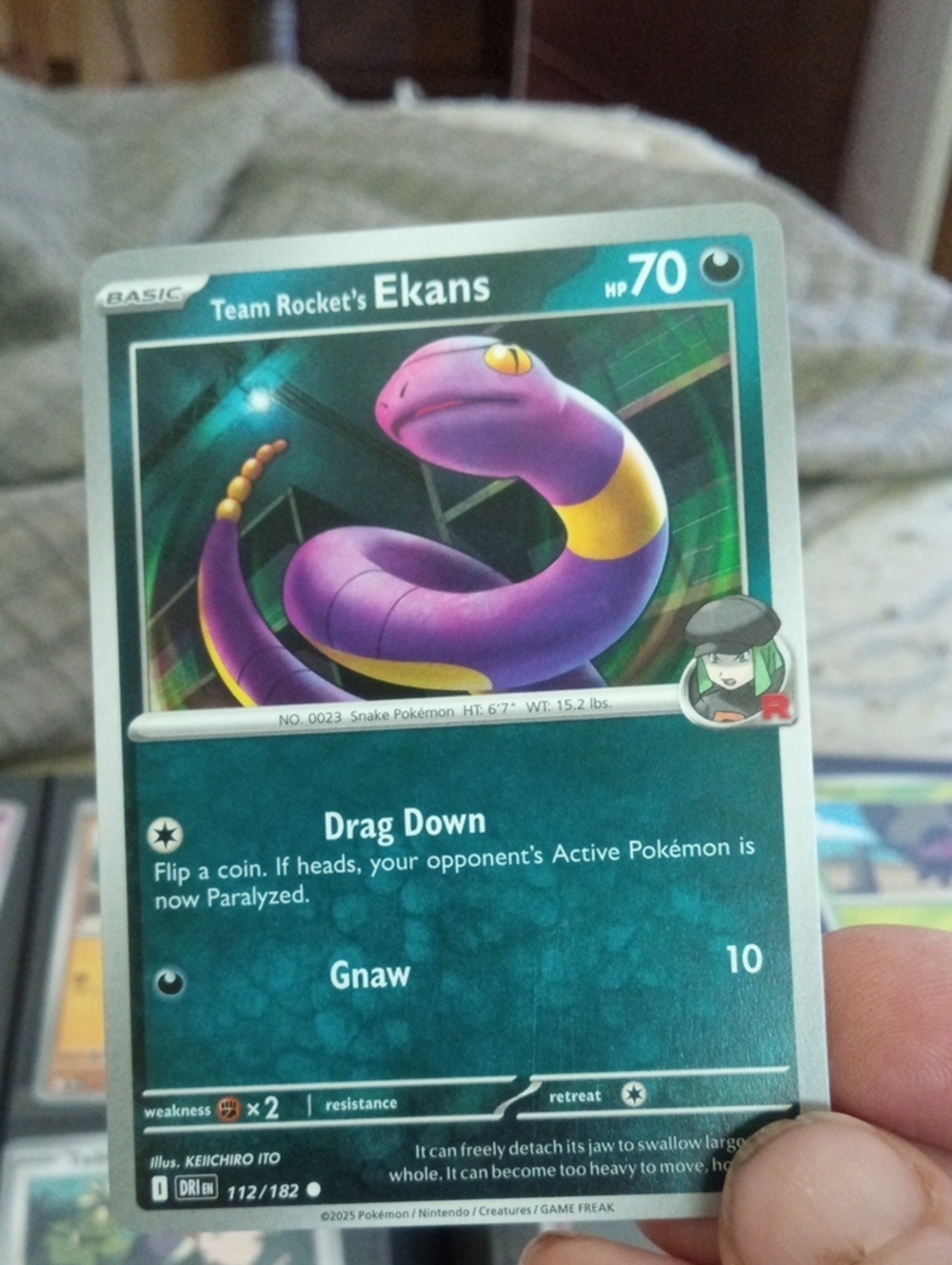 Pokemon Team Rocket's Ekans Card - Purple & Yellow Artwork